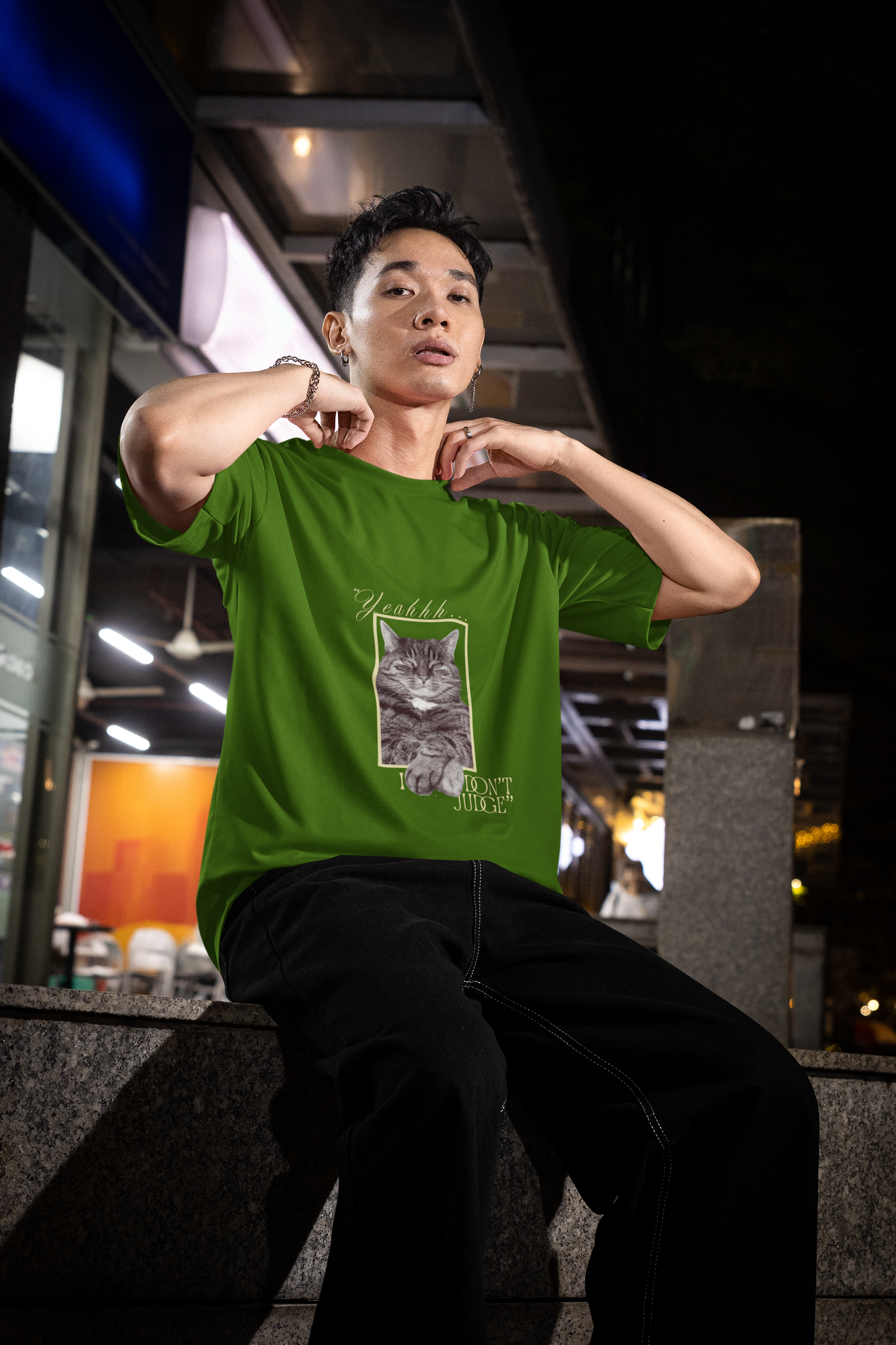 Olive Green Judge & Purr Tee