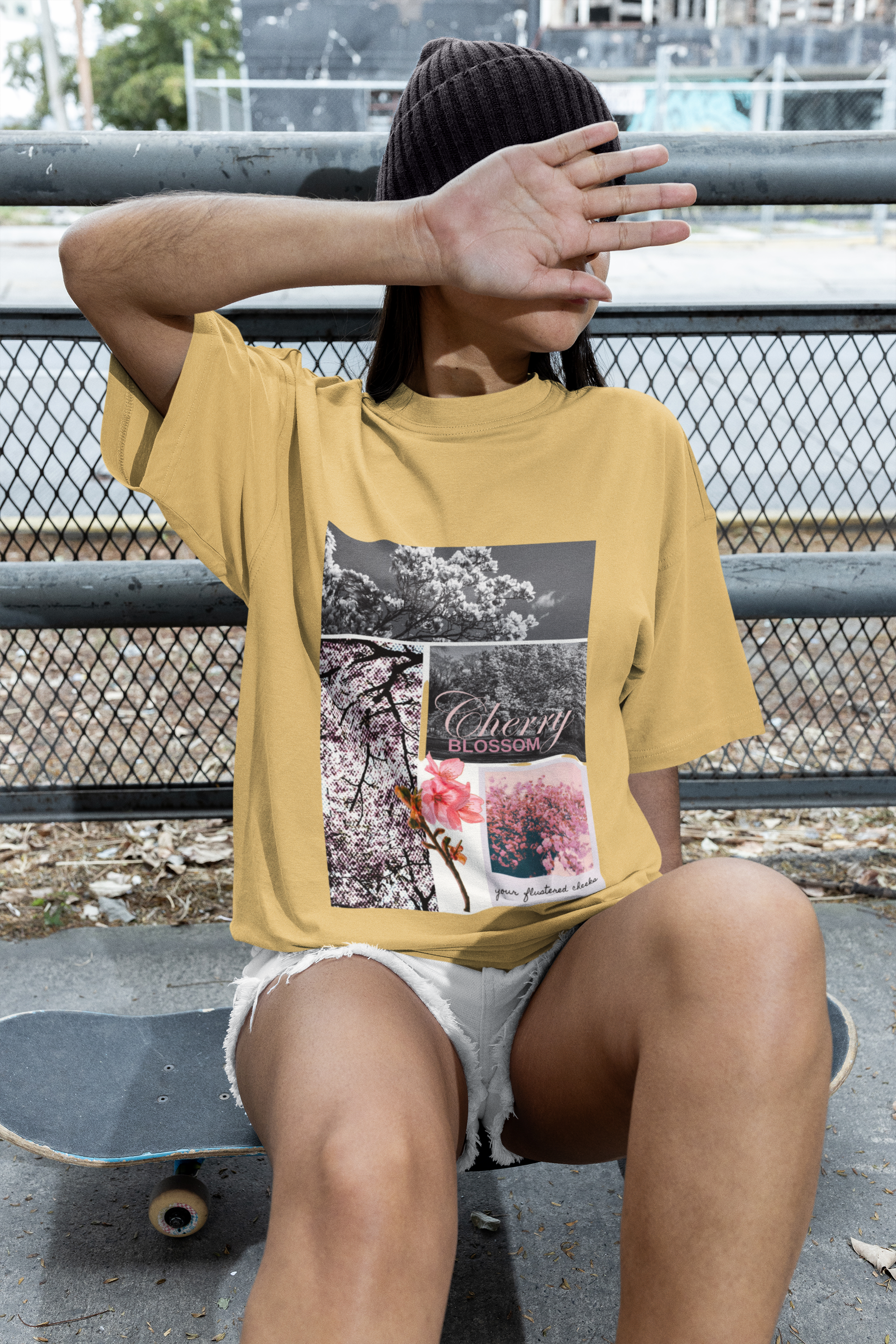 Beige Cherry Blossom Polaroid Tee